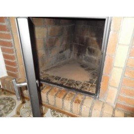 Porte en fer avec verre pour cheminées et poêles